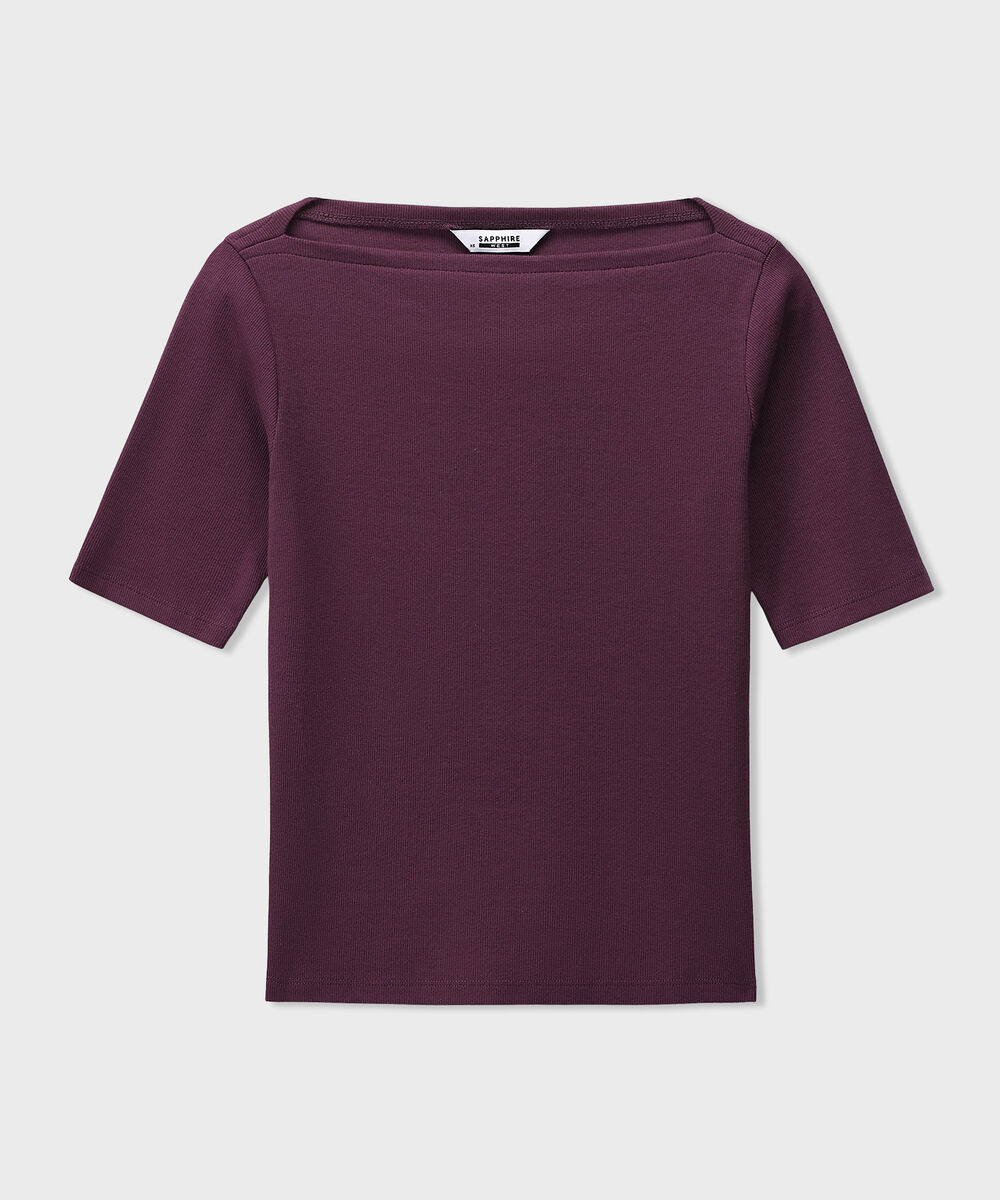 Women's Western Wear Purple Slash Neck Rib Top