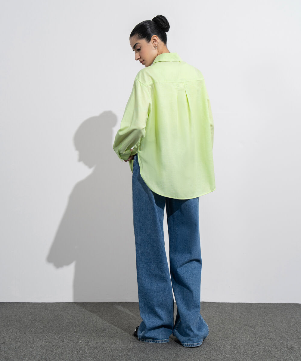 Women's Western Wear Lime Loose-Fit Oxford Shirt