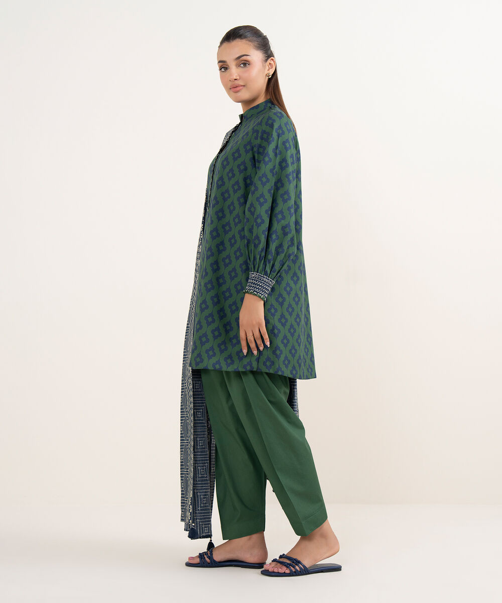 Women's Unstitched Cotton Printed Multi 3 Piece Suit