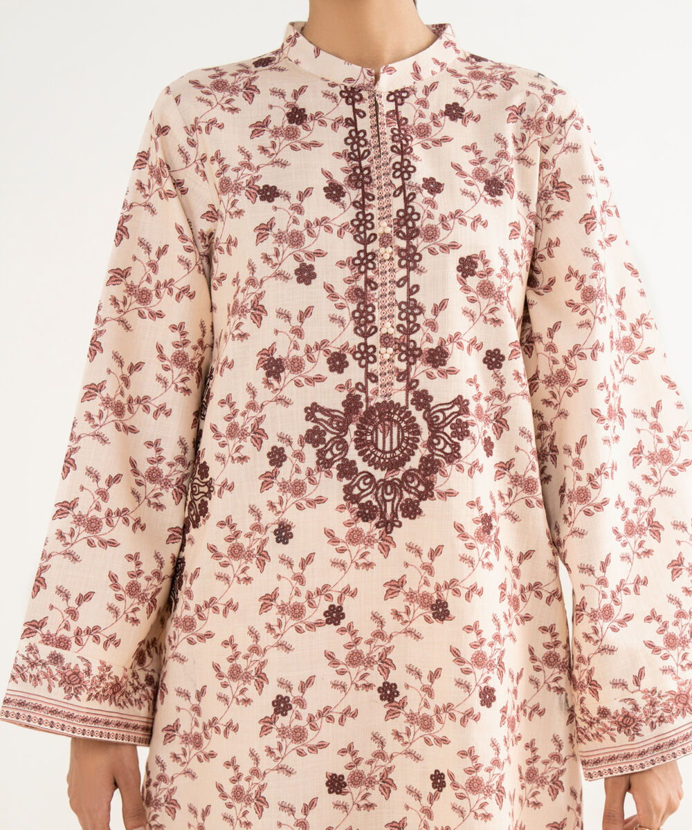 Women's Unstitched Textured Lawn Embroidered Red 3 Piece Suit