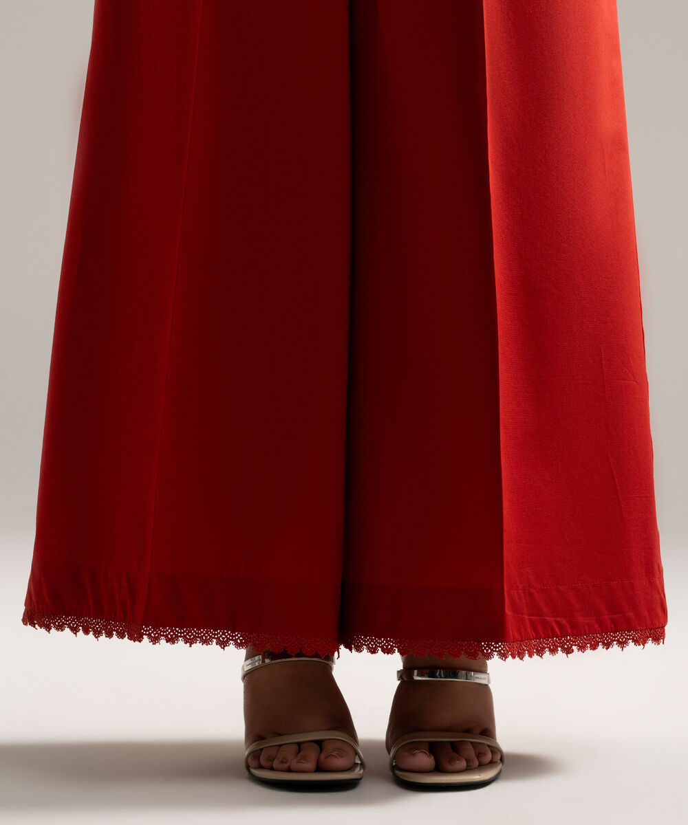 Women's RTW Cambric Solid Red Flared Pants