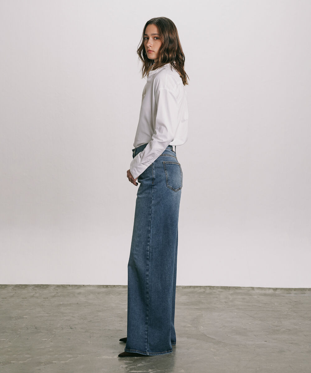 Women's Western Wear Blue High Rise Wide Leg Jeans