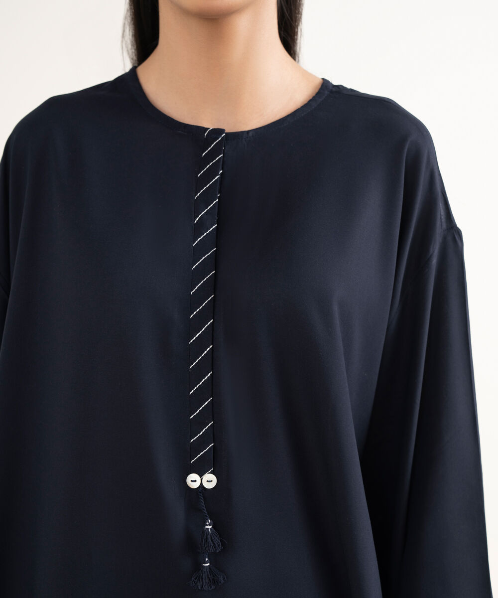 Women's RTW Cotton Viscose Solid Drop Shoulder Black Shirt