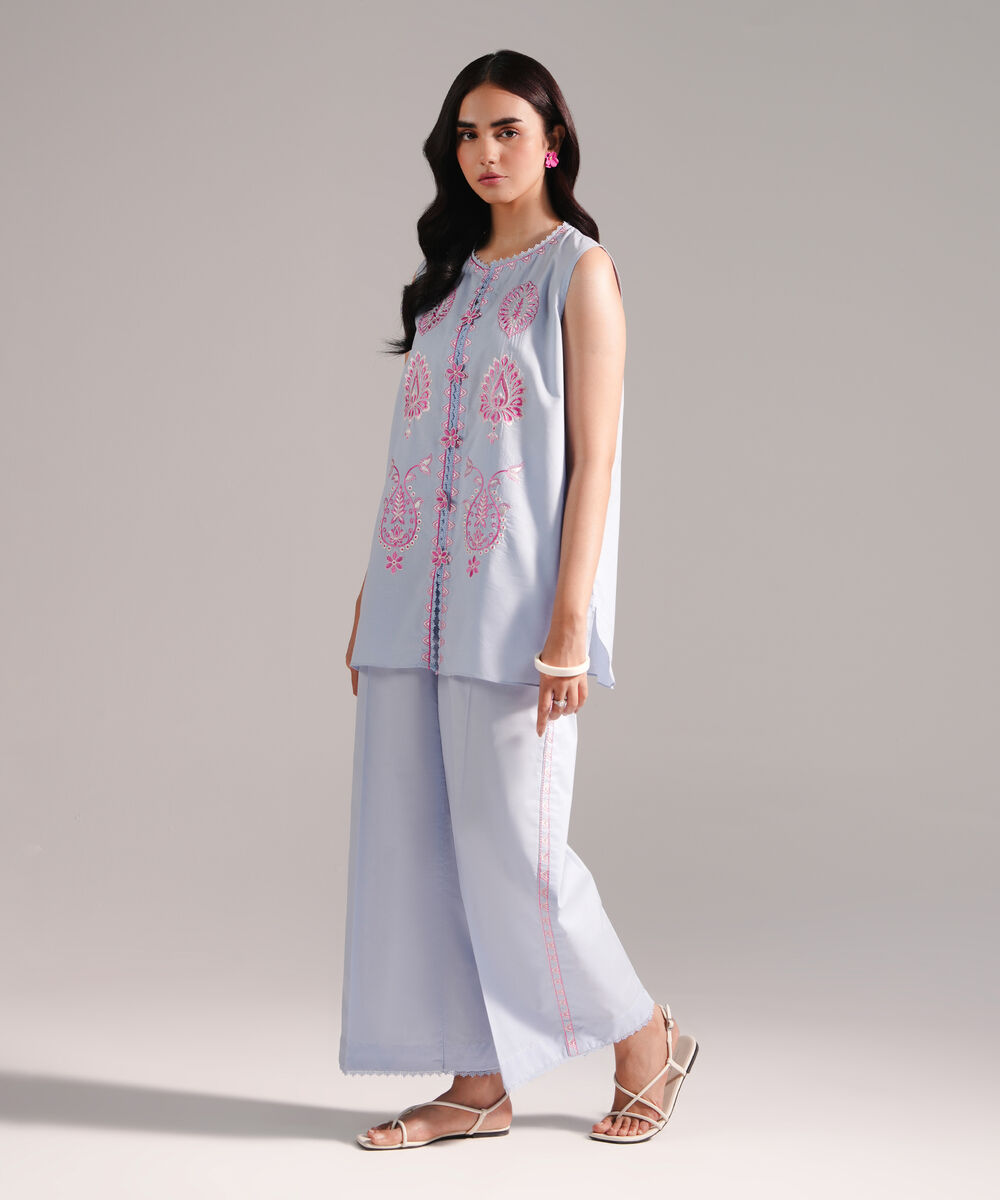 Women's RTW Zari Lawn Embroidered Ice Blue Straight Shirt