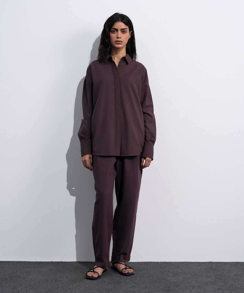 Women's Brown Button Through Linen Blend Shirt