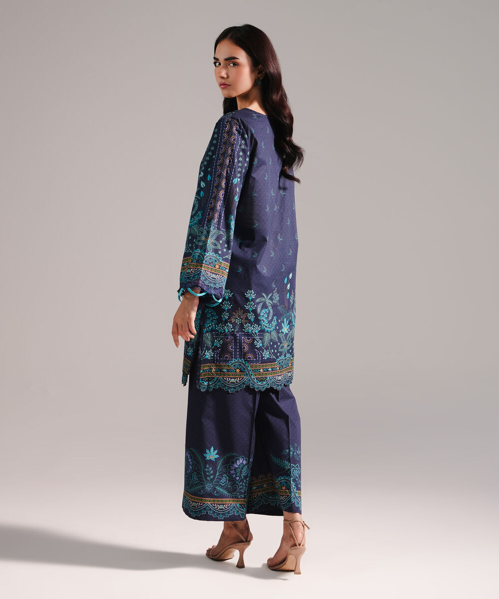 Women's RTW Lawn Printed Dark Blue 2 Piece Suit