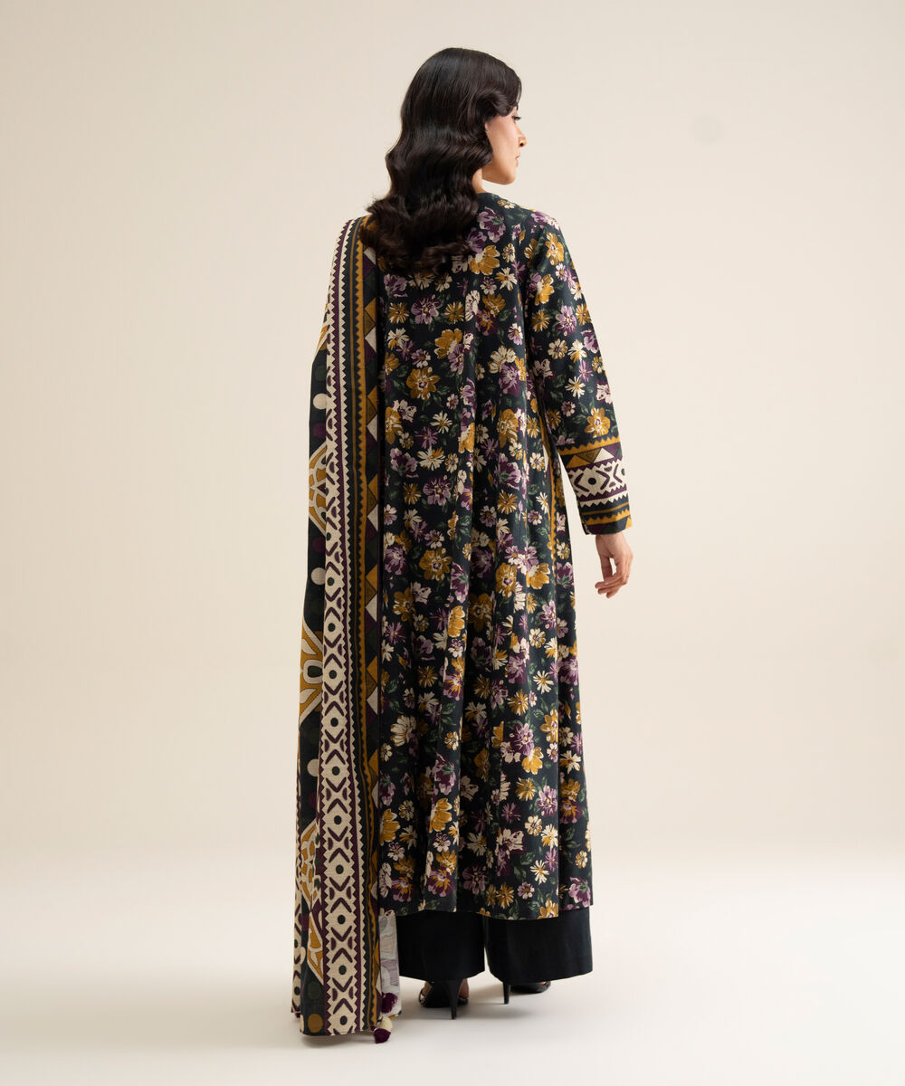 Women's Unstitched Premium Khaddar Printed Black 3 Piece Suit