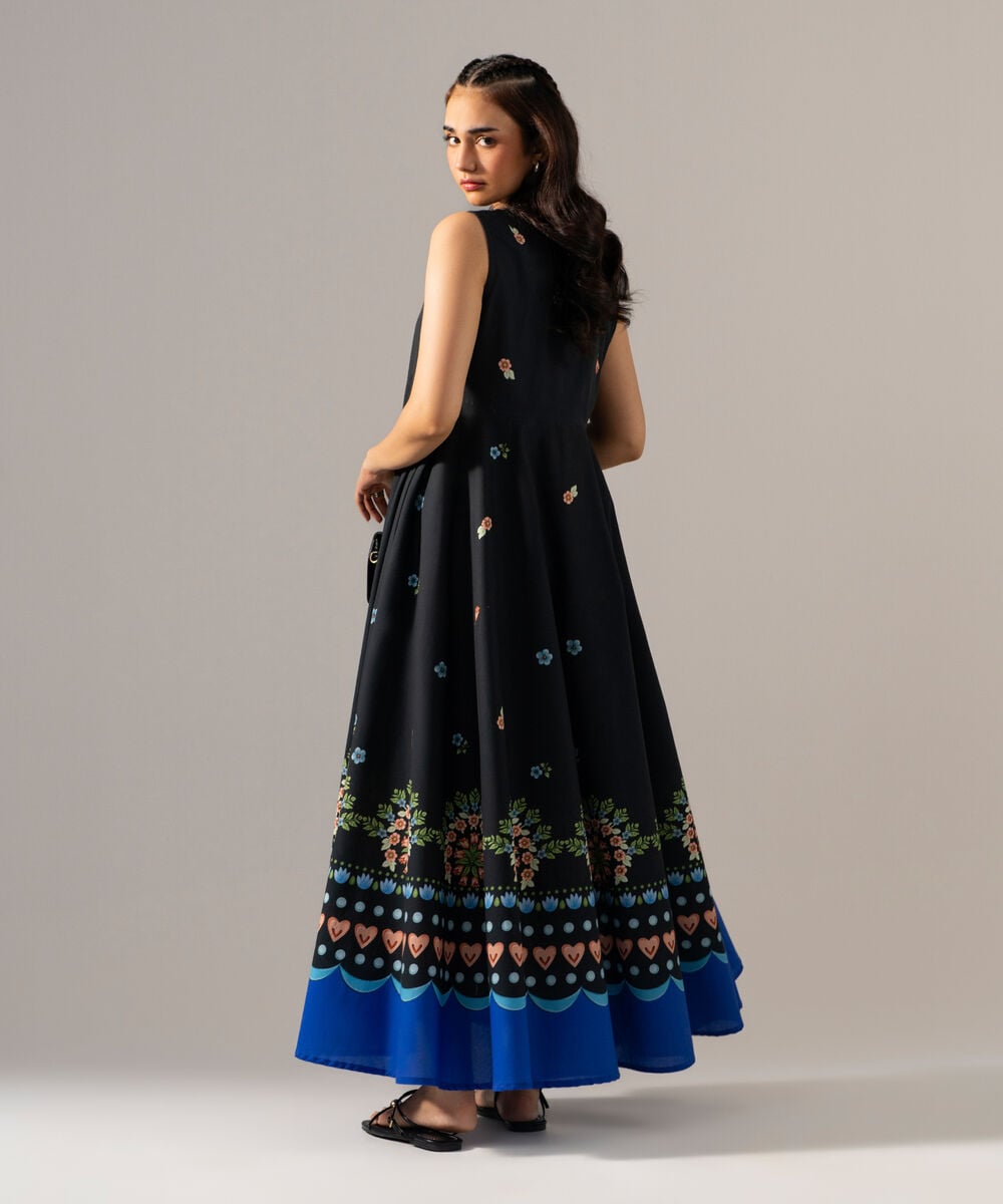 Women's RTW Cambric Printed Black Dress