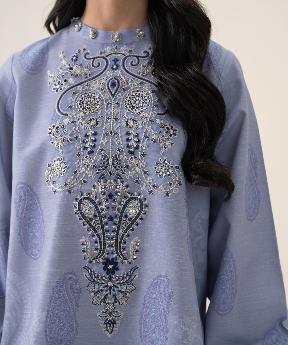 Women's Unstitched Premium Khaddar Printed Lilac 3 Piece Suit