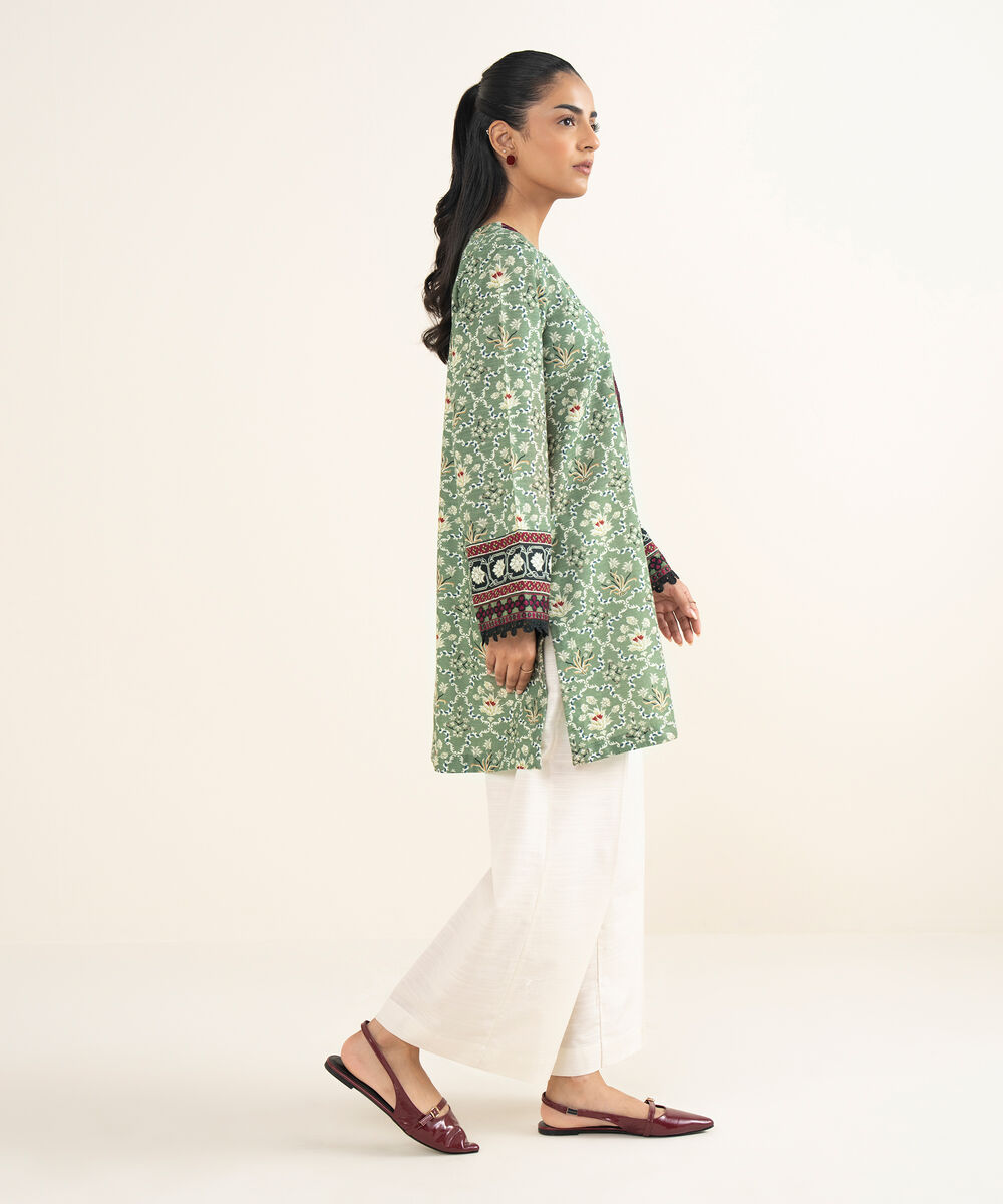 Women's RTW Khaddar Embroidered Green Straight Shirt