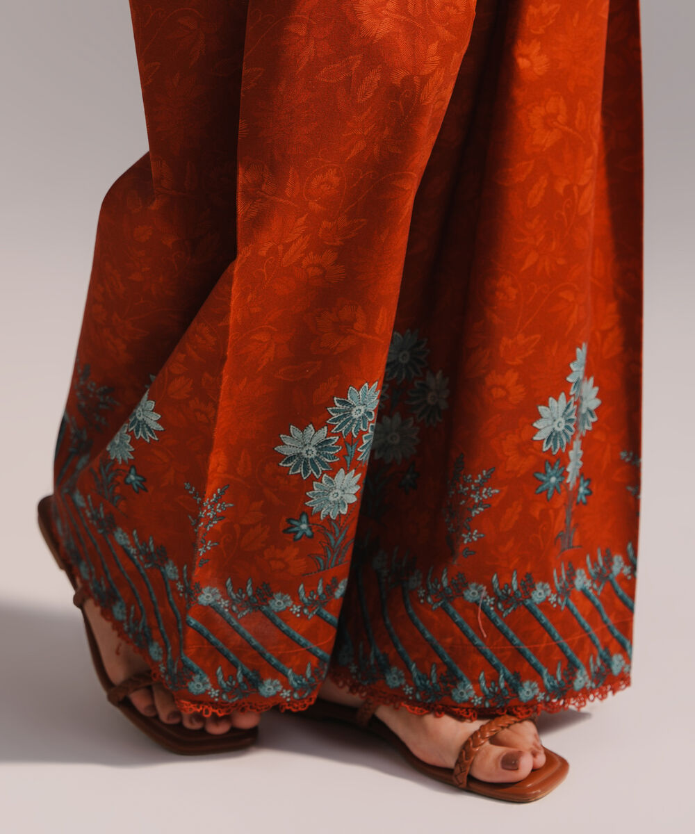 Women's RTW Lawn Printed Rust 2 Piece Suit