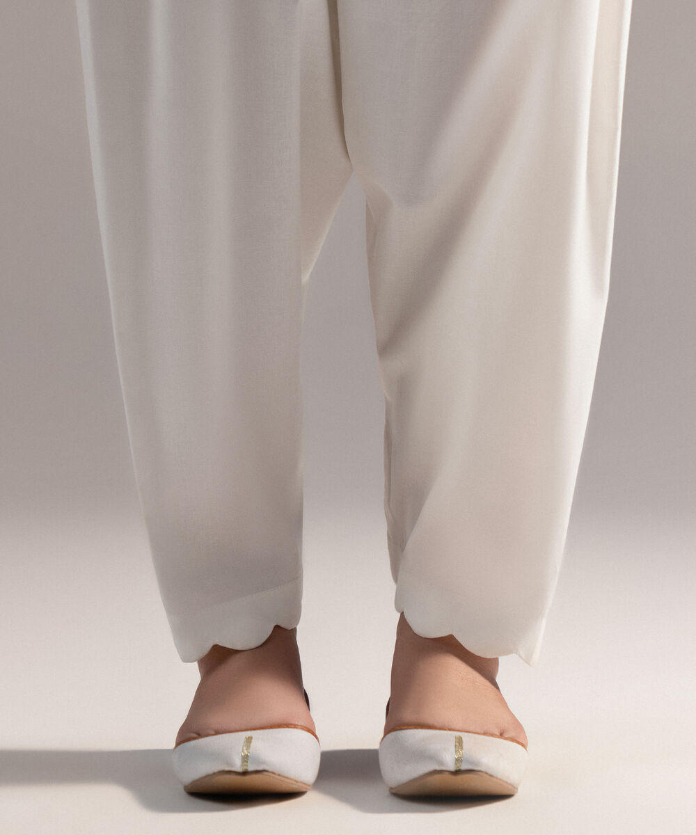 Women's RTW Cambric Solid Off White Shalwar