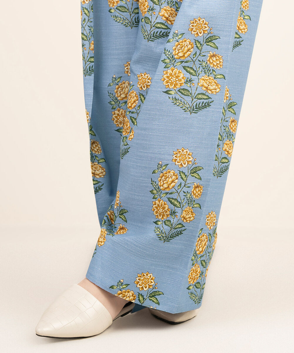 Women's RTW Light Khaddar Blue Printed Farshi Shalwar