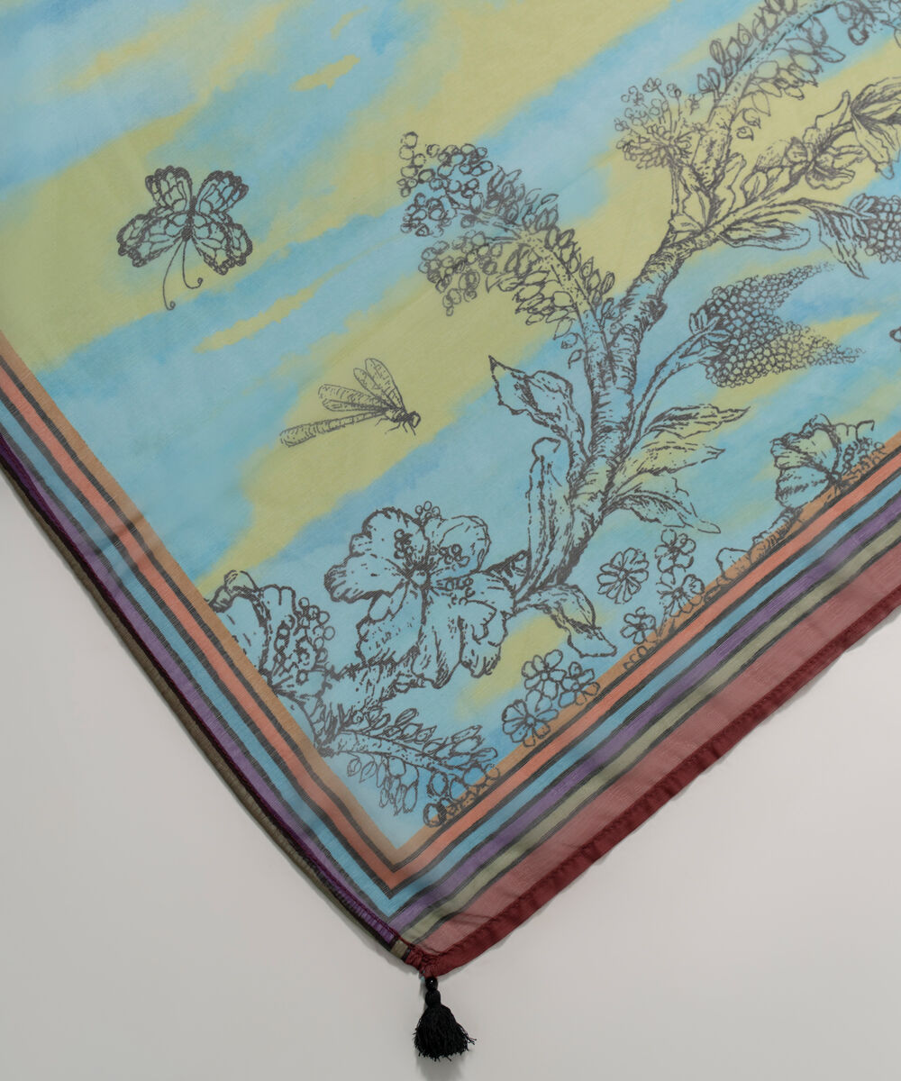 Women's RTW Blended chiffon Printed Blue Dupatta