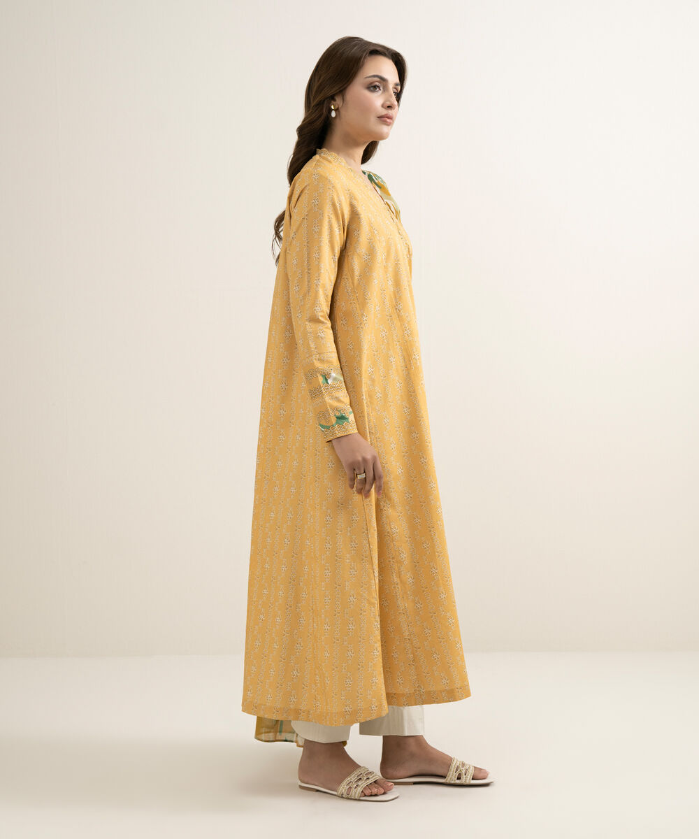 Women's Unstitched Lawn Printed Yellow 2 Piece Suit