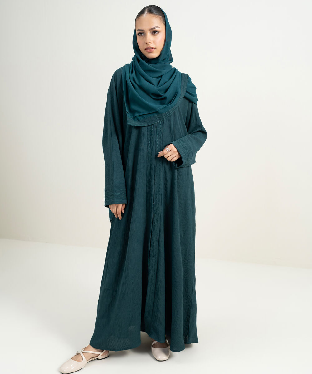 Women's Beige Kimono Embroidered Abaya