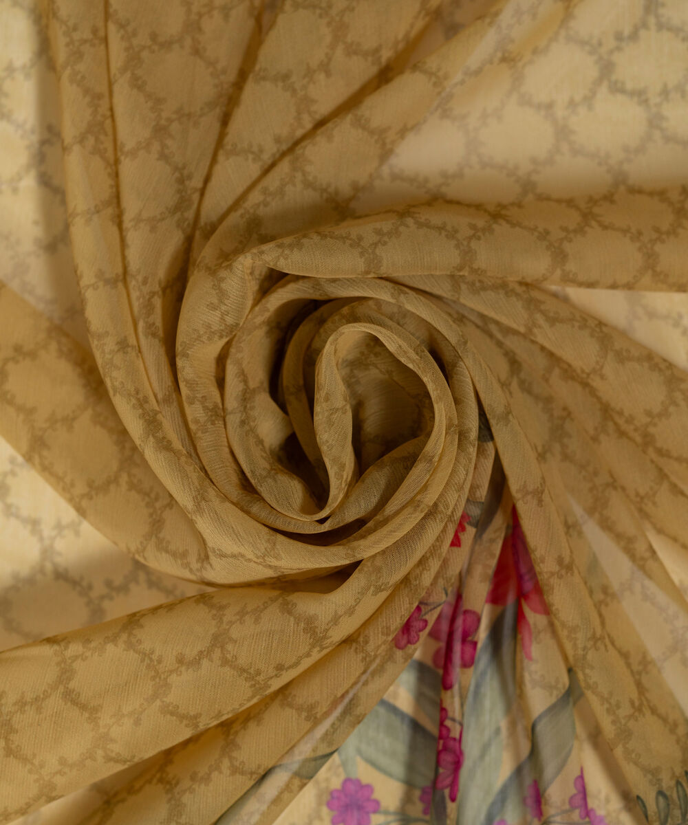 Women's RTW Blended chiffon Printed Pale Yellow Dupatta