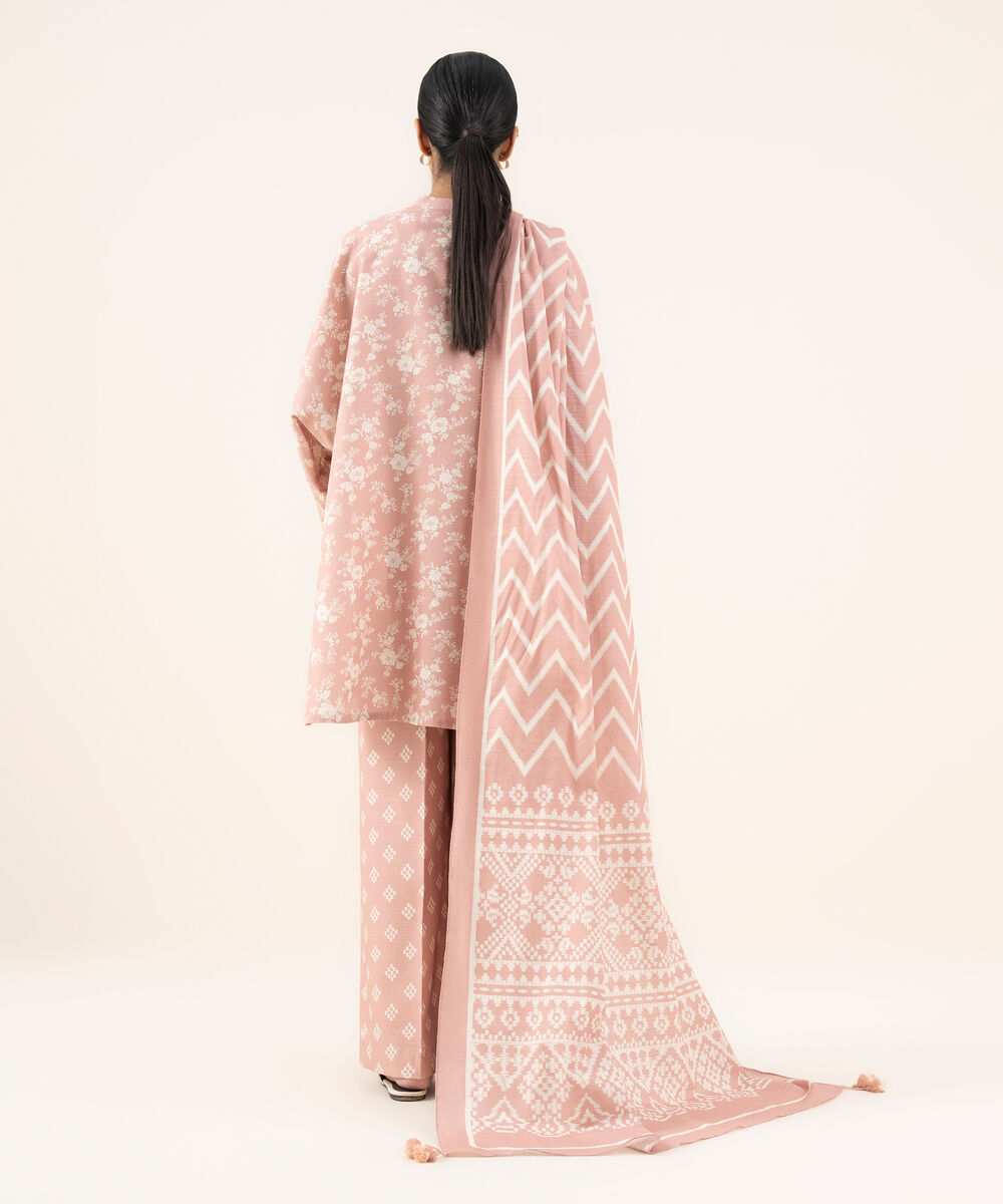 Women's Unstitched Lawn Printed Pink 3 Piece Suit