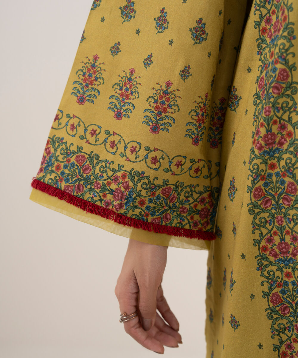 Women's Unstitched Lawn Printed Yellow 3 Piece Suit