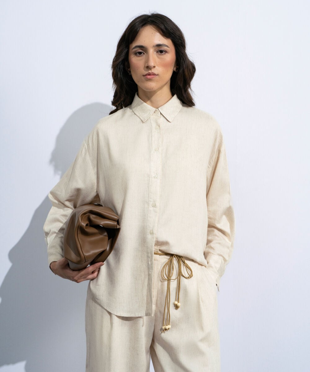 Women's Off White Linen Blend Button Through  Shirt
