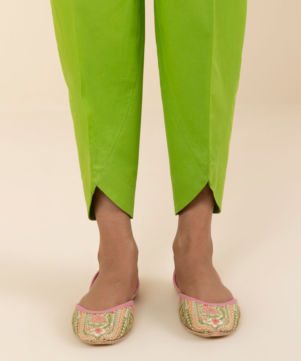 Women's Unstitched Cotton Green Trousers