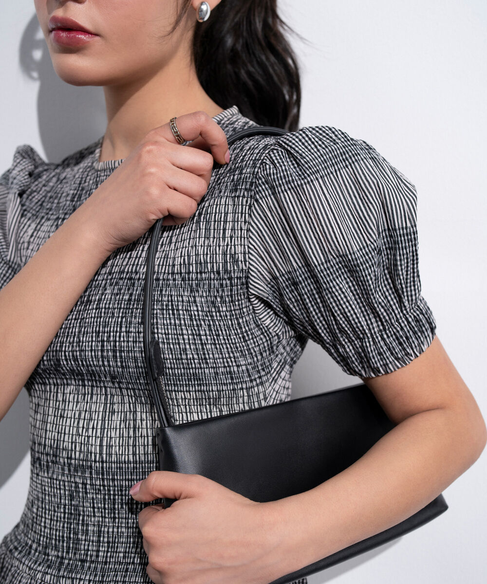 Women's Western Black And White Smocked Seersucker Gingham Dress