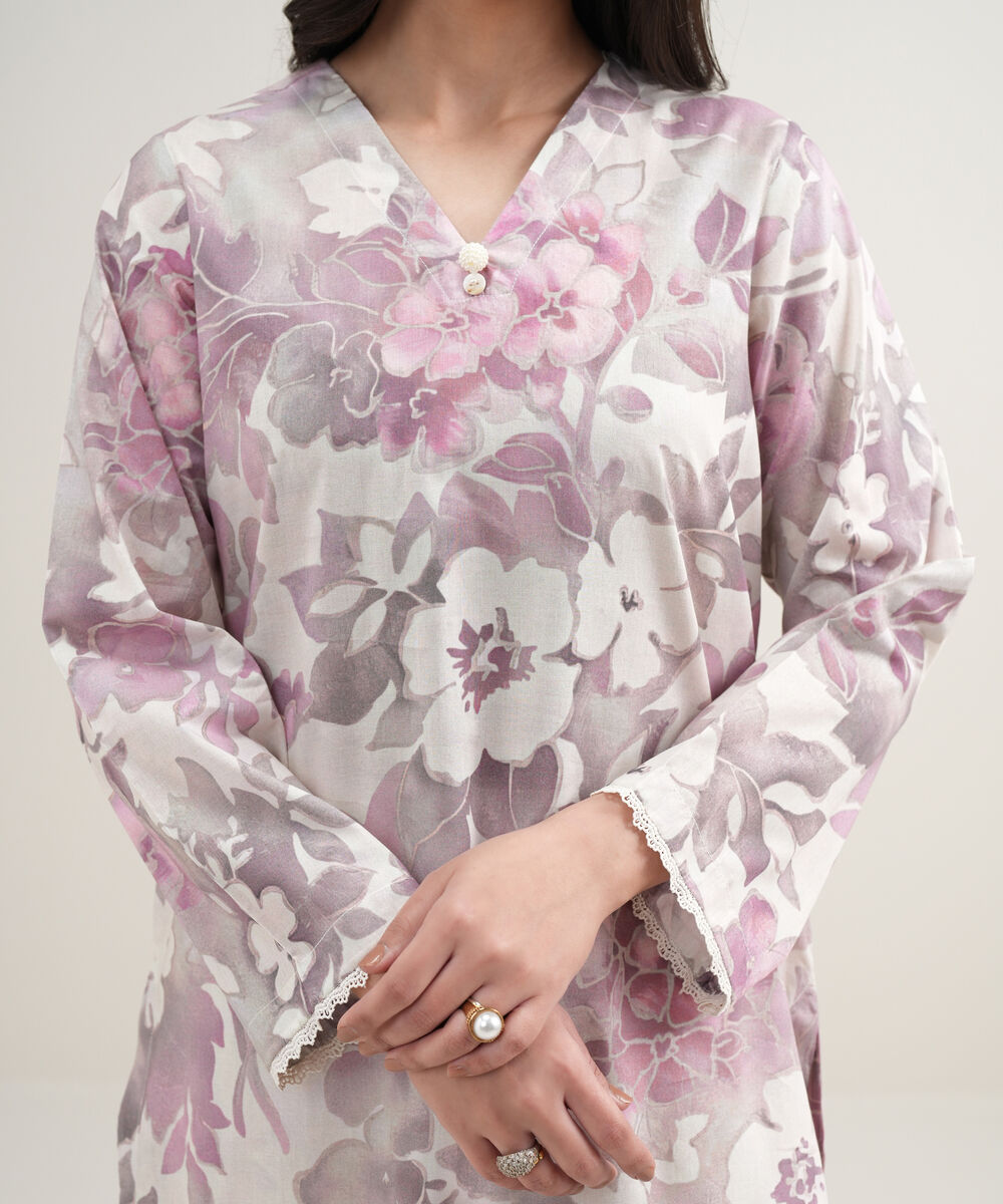 Women's RTW Lawn Embroidered White Straight Shirt