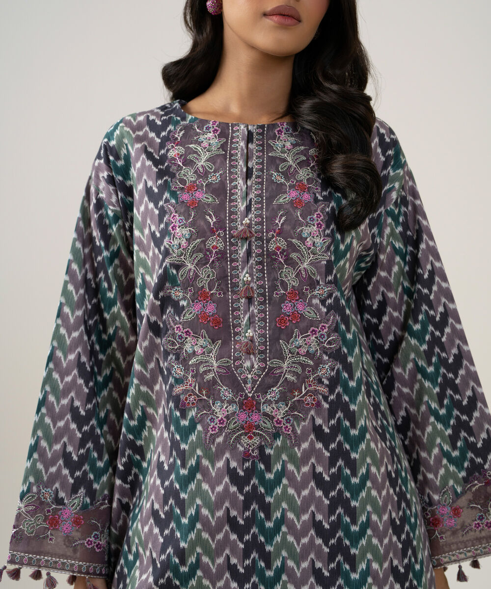Women's Unstitched Blended Chiffon Printed Dark Green 3 Piece Suit