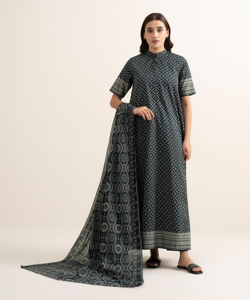 Women's Unstitched Lawn Printed Black 3 Piece Suit