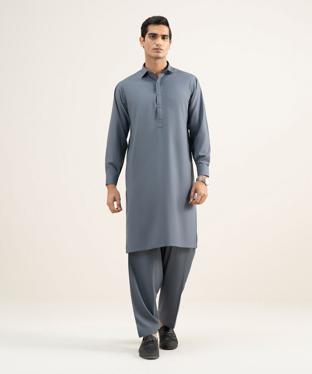 Men's Stitched Premium Blended Dark Grey Suit