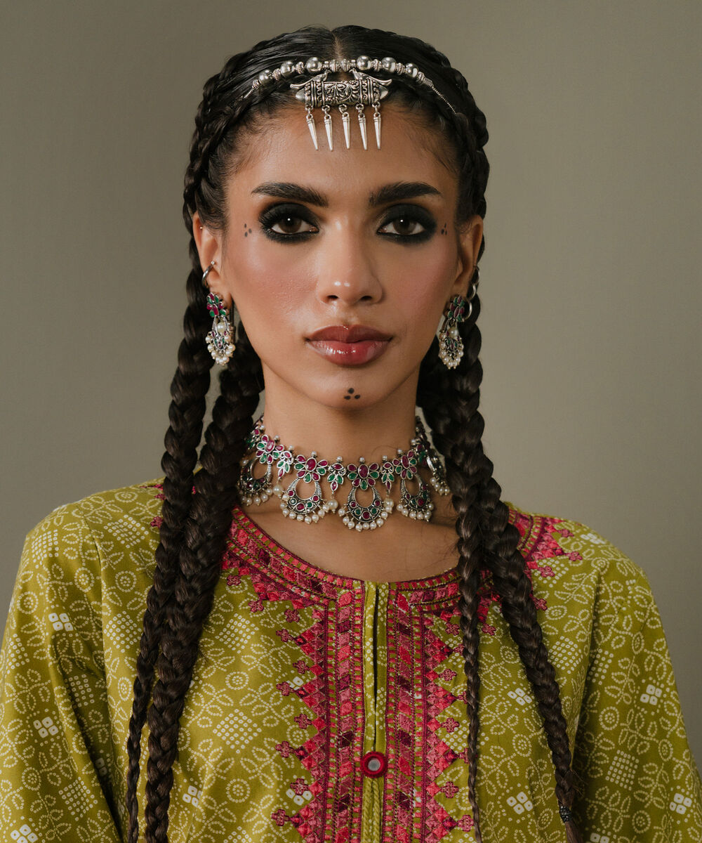 Women's RTW Cambric Green Embroidered A-Line Shirt