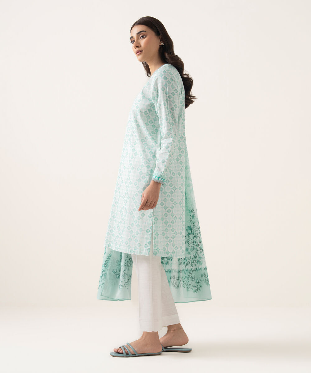 Women's Unstitched Lawn Printed Blue 3 Piece Suit