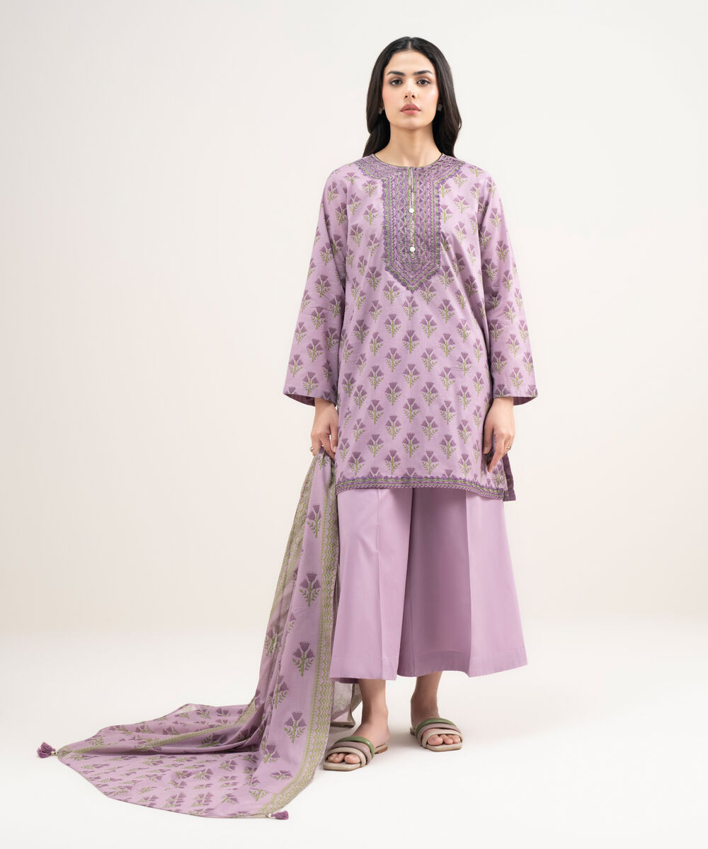 Women's RTW Lawn Embroidered Purple Straight Shirt