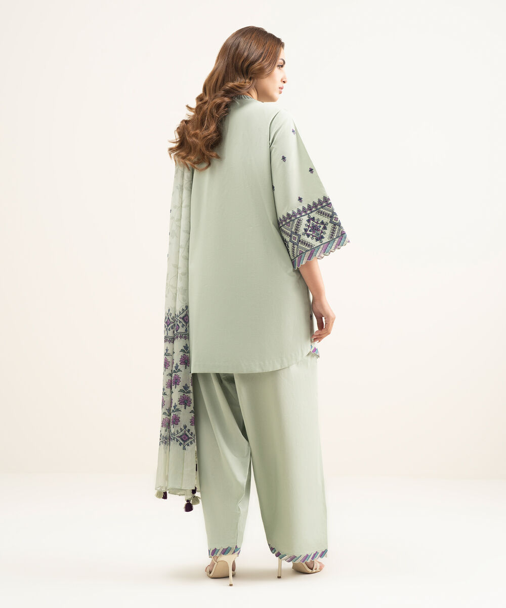 Women's Unstitched Lawn Green Embroidered 3 Piece Suit