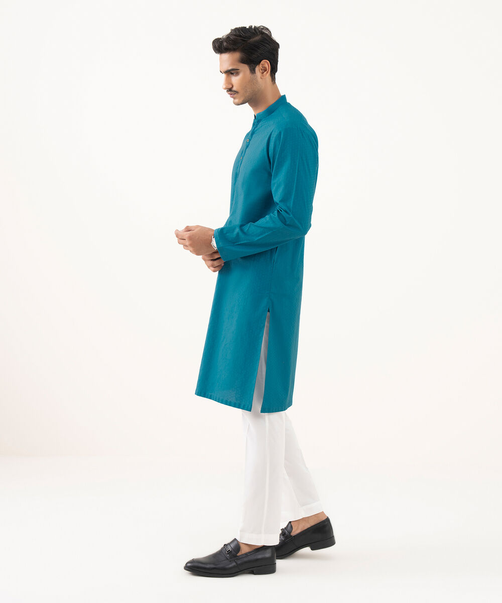 Men's 100% Cotton Plain Teal Green Kurta