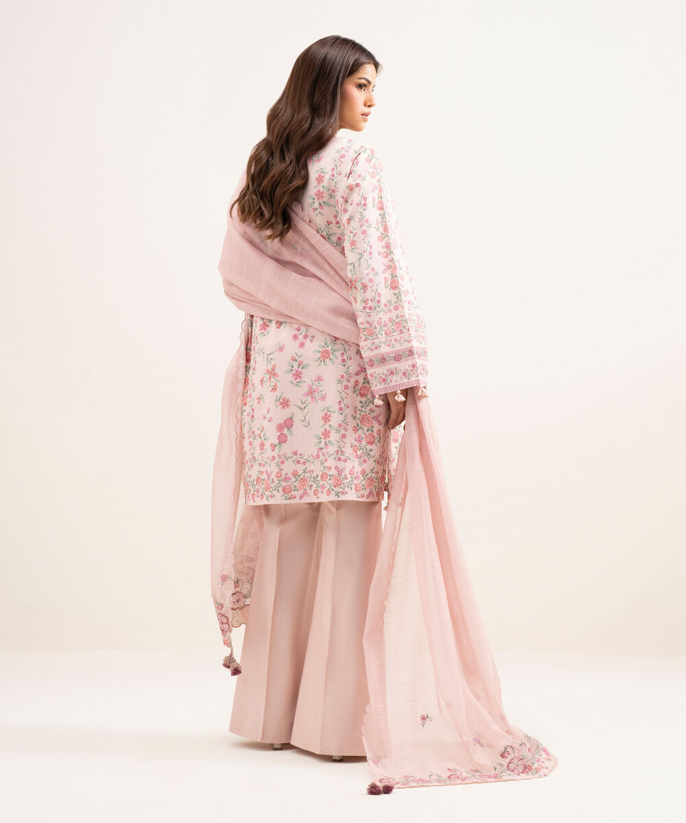 Women's Unstitched Lawn Embroidered Pink 3 Piece Suit