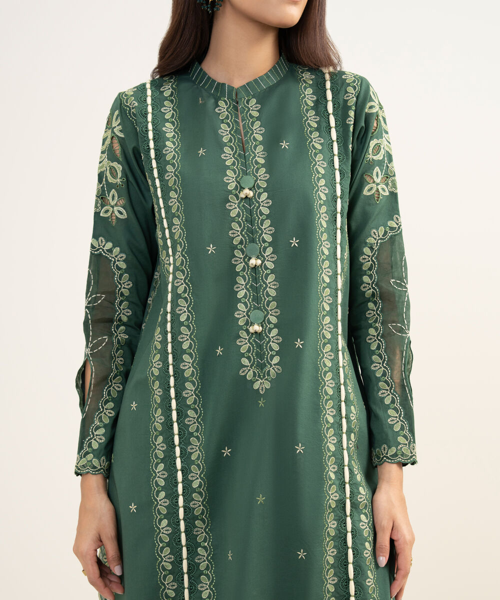 Women's Unstitched Textured Lawn Embroidered Green 3 Piece Suit