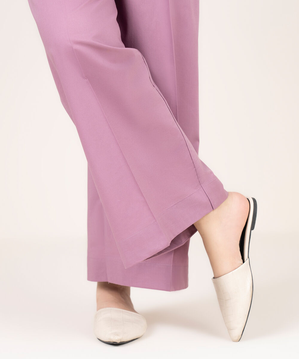 Women's RTW Cotton Solid Lilac Flared Pants