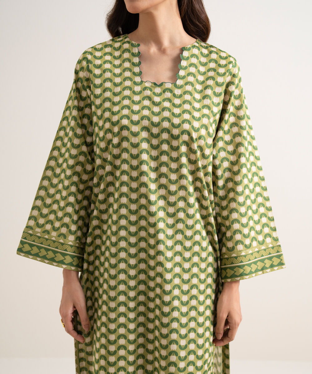 Women's Unstitched Lawn Printed Green 3 Piece Suit