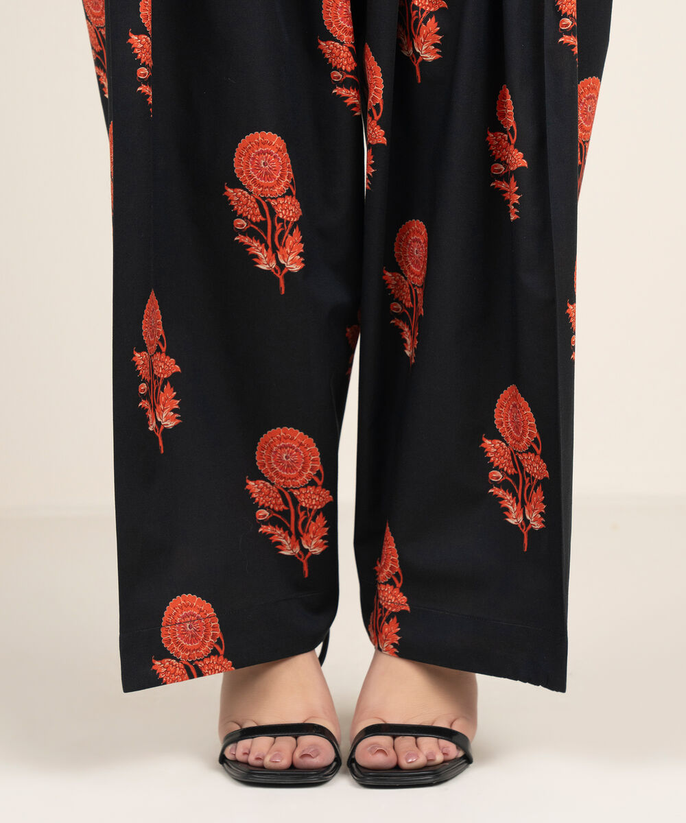 Women's RTW Cambric Printed Black Farshi Shalwar