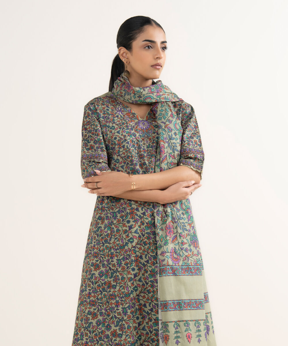 Women's Unstitched Lawn Printed Multi 3 Piece Suit