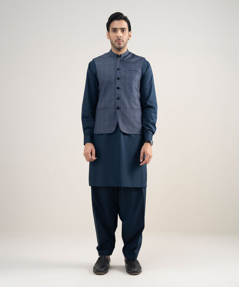 Men's Stitched Premium Suiting Blue Waistcoat