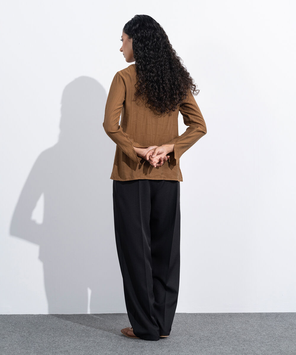 Women's Western Wear Brown Regular-Fit Textured Top