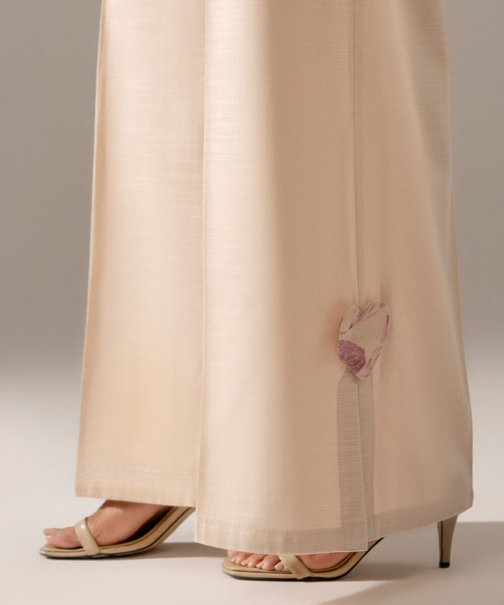 Women's RTW Khaddar Solid Beige Flared Pants