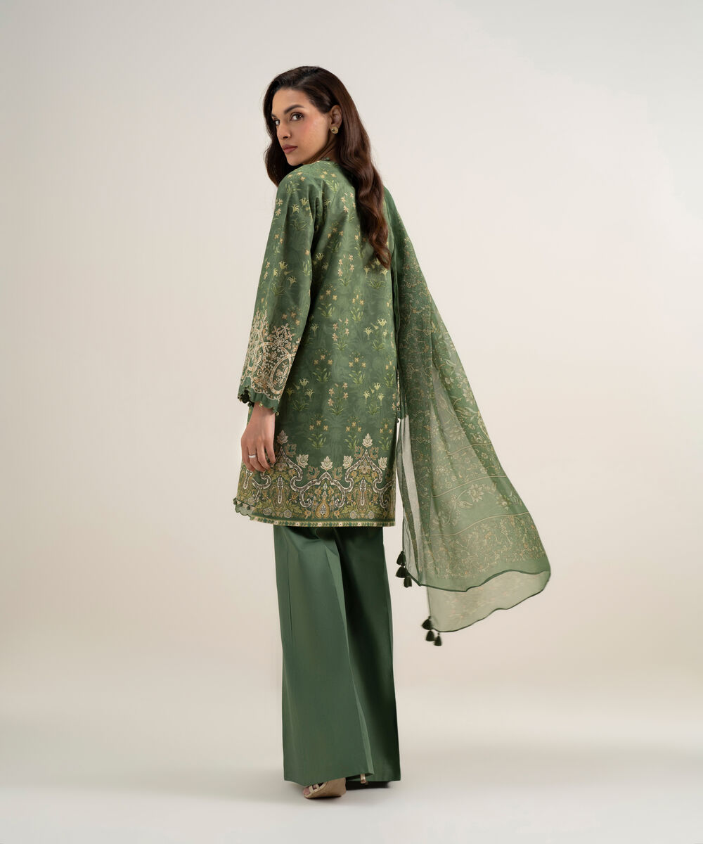 Women's Unstitched Lawn Embroidered Green 3 Piece Suit