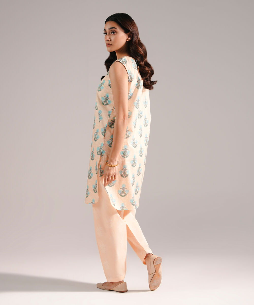 Women's RTW Lawn Printed Peach Straight Shirt