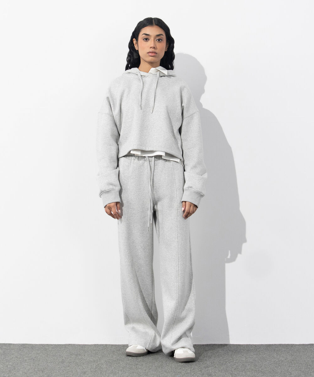 Women's Western Wear Grey Melange Cropped Fleece Hoodie