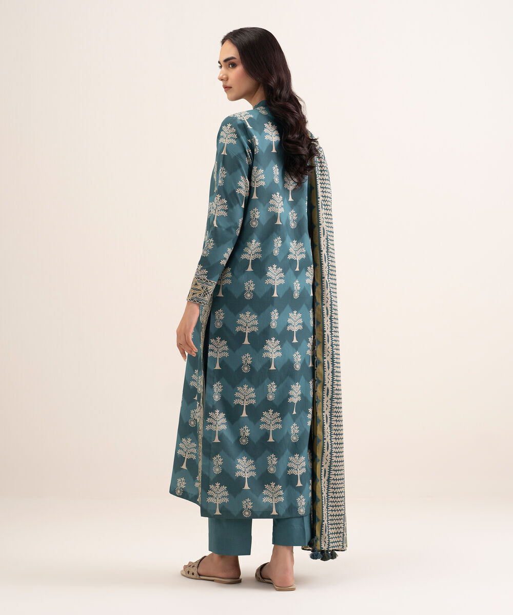 Women's Unstitched Lawn Printed Blue 3 Piece Suit