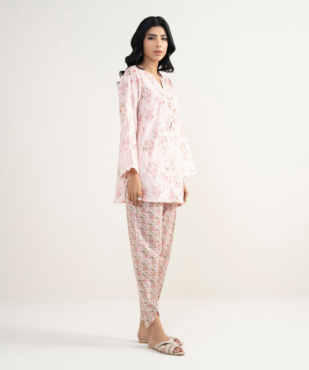 Women's RTW Dobby Embroidered Pink Straight Shirt