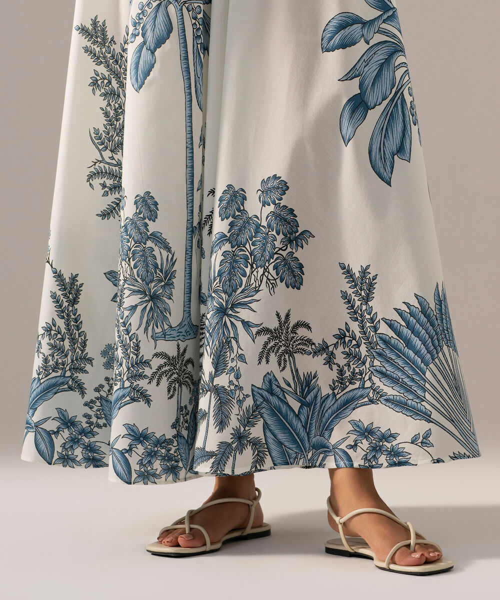 Women's RTW Cambric Printed White Skirt